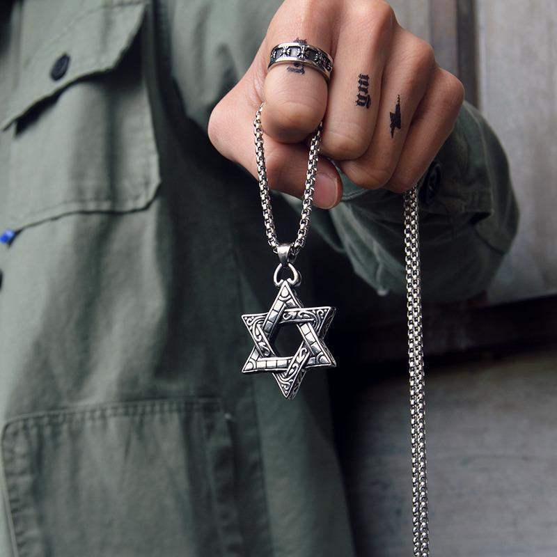Wholesale Vintage six-pointed star stainless steel necklace